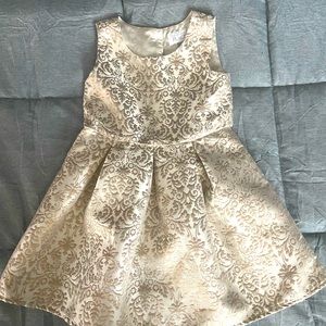 Toddler Girls Sleeveless Metallic Gold Jacquard Woven Dress